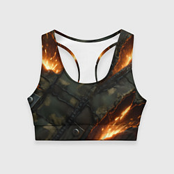 Топик спортивный женский Разорванный камуфляж с огнем, цвет: 3D-принт