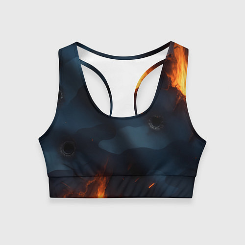 Женский спортивный топ Разорванный синий камуфляж с огнем / 3D-принт – фото 1