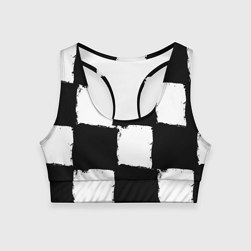 Женский спортивный топ Черные квадраты в виде шахматной доски / 3D-принт – фото 1