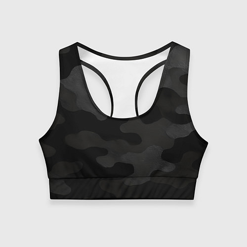 Женский спортивный топ Черно-серая текстура камуфляжа / 3D-принт – фото 1