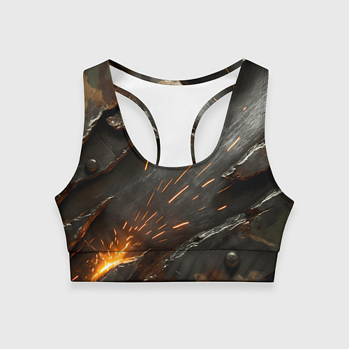 Женский спортивный топ Искры метала под камуфляжем / 3D-принт – фото 1