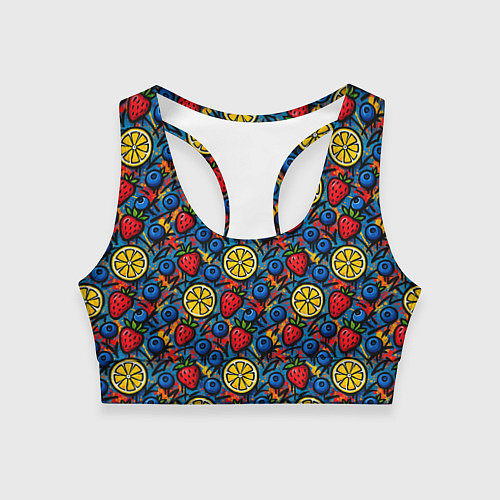 Женский спортивный топ Ягоды и фрукты паттерн / 3D-принт – фото 1