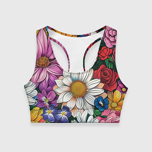 Женский спортивный топ Крупные цветы / 3D-принт – фото 1