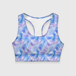 Женский спортивный топ Узор из голубых и сиреневых перьев