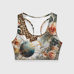 Женский спортивный топ Мрамор с цветами и леопардовый узор