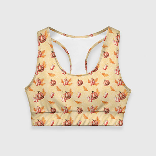 Женский спортивный топ Хеллоуин с тыквой и листьями / 3D-принт – фото 1