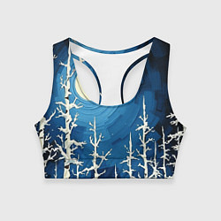 Женский спортивный топ Полнолуние и берёзы акрилом