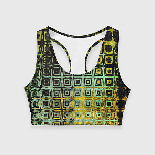 Женский спортивный топ Абстрактная зелено-черная текстура / 3D-принт – фото 1