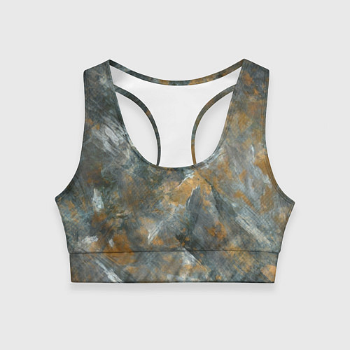 Женский спортивный топ Абстракция - strokes of gold paint on a gray backg / 3D-принт – фото 1