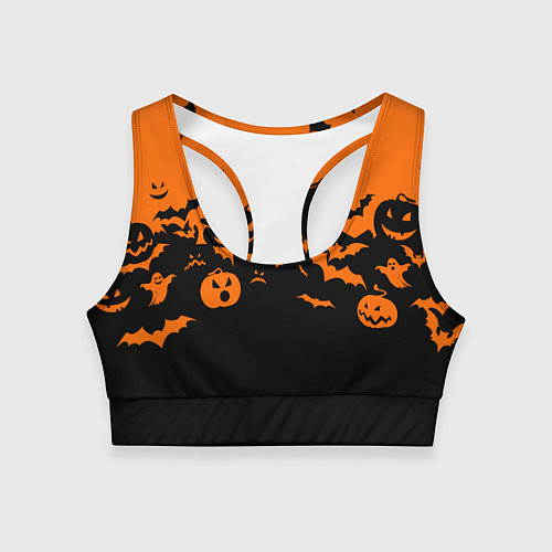 Женский спортивный топ Хэллоуин тыквы и призраки / 3D-принт – фото 1