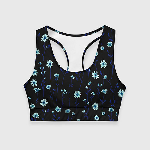 Женский спортивный топ Паттерн с маленькими синими цветами / 3D-принт – фото 1