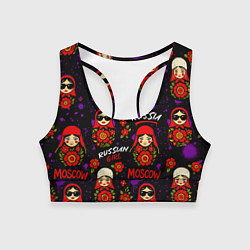 Топик спортивный женский Паттерн с матрешками, цвет: 3D-принт