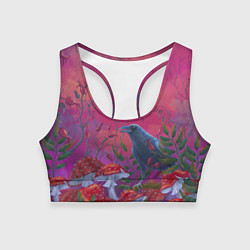 Топик спортивный женский Готический ворон в мухоморах, цвет: 3D-принт