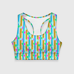 Топик спортивный женский Полосатый с сердечками ретро в горошек, цвет: 3D-принт