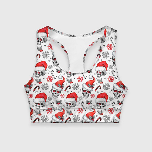 Женский спортивный топ Новогодние черепа / 3D-принт – фото 1