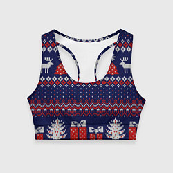 Топик спортивный женский Новогодний вязаный паттерн, цвет: 3D-принт
