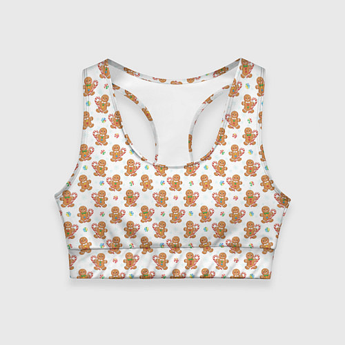 Женский спортивный топ Имбирные человечки и карамельные трости / 3D-принт – фото 1