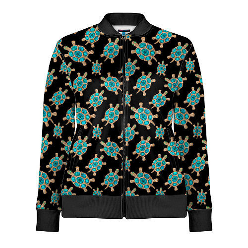 Женская олимпийка Бирюзовые черепашки брошка / 3D-Черный – фото 1