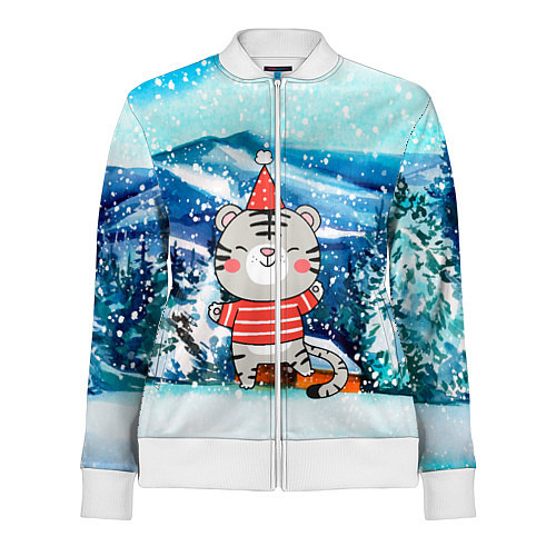 Женская олимпийка Тигренок в заснеженную погоду / 3D-Белый – фото 1