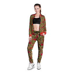 Олимпийка женская Шкура Леопарда в Цветах, цвет: 3D-красный — фото 2