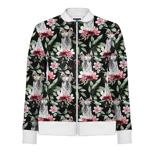 Женская олимпийка Ламы и цветы паттерн / 3D-Белый – фото 1