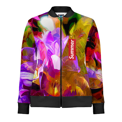 Женская олимпийка Красочный цветочный узор Лето Colorful Floral Patt / 3D-Черный – фото 1