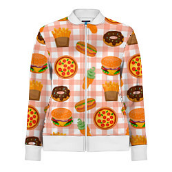 Олимпийка женская PIZZA DONUT BURGER FRIES ICE CREAM pattern, цвет: 3D-белый