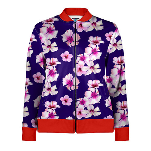 Женская олимпийка Цветы Розовые Гибискус На Синем Фоне / 3D-Красный – фото 1
