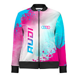 Олимпийка женская Audi neon gradient style: символ и надпись вертика, цвет: 3D-черный