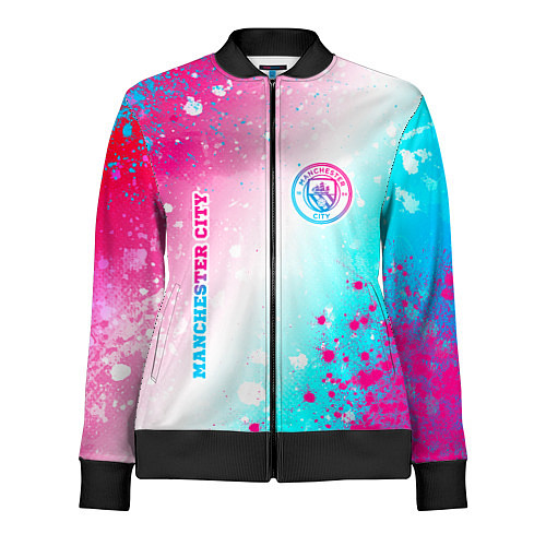 Женская олимпийка Manchester City neon gradient style: надпись, симв / 3D-Черный – фото 1