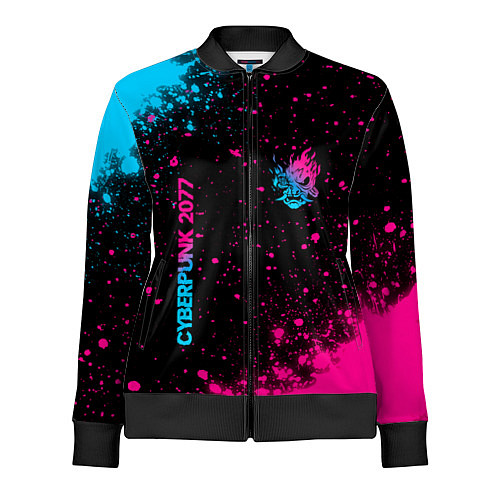 Женская олимпийка Cyberpunk 2077 - neon gradient: надпись, символ / 3D-Черный – фото 1