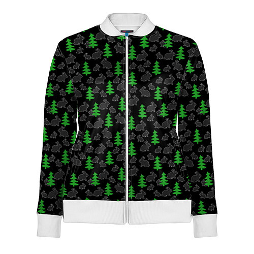 Женская олимпийка Черный водяной кролик и елка паттерн / 3D-Белый – фото 1