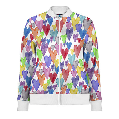 Женская олимпийка Разноцветные сердечки Калейдоскоп / 3D-Белый – фото 1