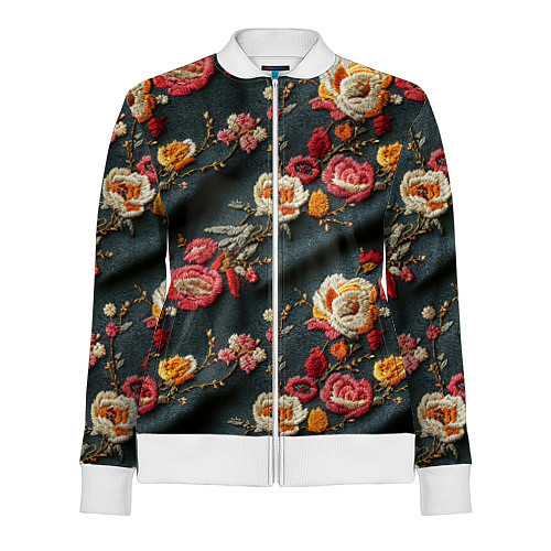 Женская олимпийка Эффект вышивки разные цветы / 3D-Белый – фото 1