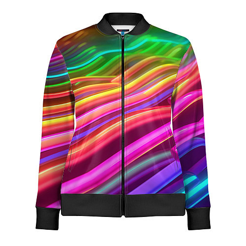 Женская олимпийка Неоновые радужные волны / 3D-Черный – фото 1