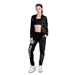 Олимпийка женская Skoda speed на темном фоне со следами шин: по-верт, цвет: 3D-черный — фото 2