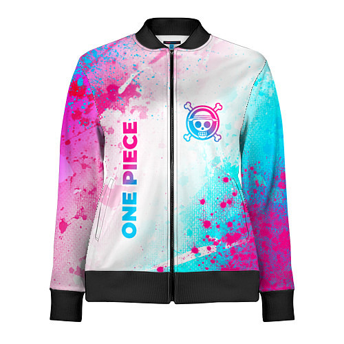 Женская олимпийка One Piece neon gradient style: надпись, символ / 3D-Черный – фото 1