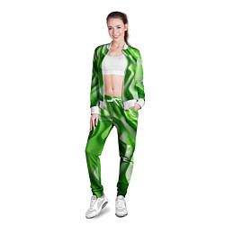 Олимпийка женская Зеленые объемные полосы, цвет: 3D-белый — фото 2