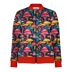 Олимпийка женская Разноцветные грибы причудливый паттерн, цвет: 3D-красный