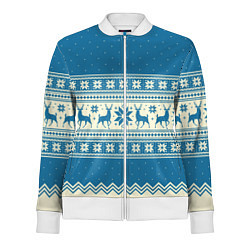 Олимпийка женская Sweater with deer on a blue background, цвет: 3D-белый