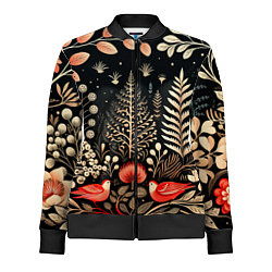 Олимпийка женская Елочные узоры нового года, цвет: 3D-черный