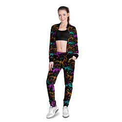 Олимпийка женская Скелеты динозавров неон, цвет: 3D-черный — фото 2