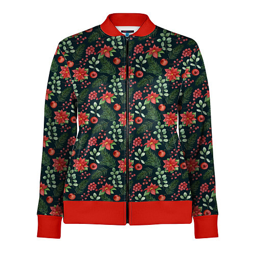 Женская олимпийка Новогодние цветы / 3D-Красный – фото 1