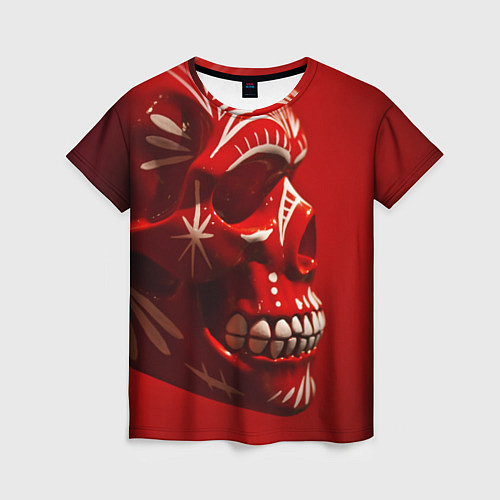 Женская футболка Красный череп / 3D-принт – фото 1