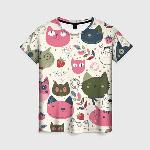Женская футболка Радостные котики / 3D-принт – фото 1
