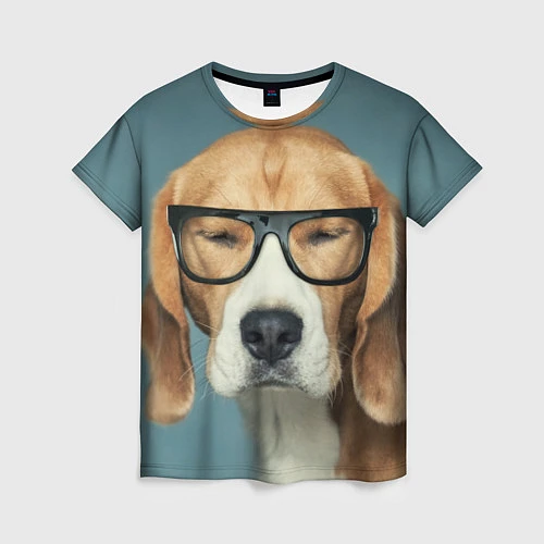 Женская футболка Бигль в очках / 3D-принт – фото 1