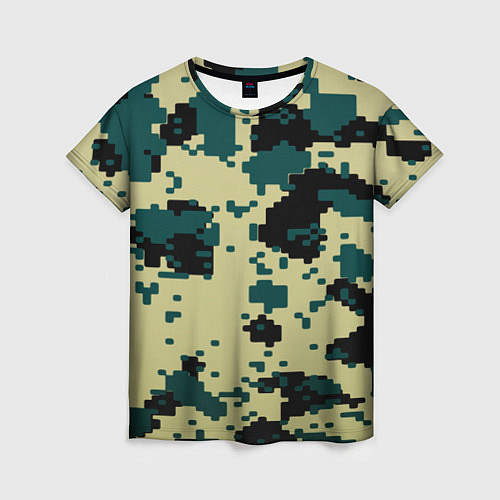 Женская футболка Камуфляж пиксельный: зеленый/черный / 3D-принт – фото 1