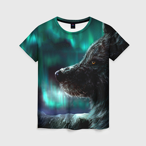 Женская футболка Волк: северное сияние / 3D-принт – фото 1