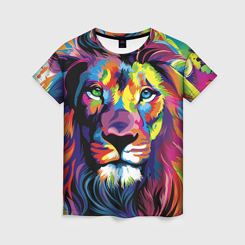 Женская футболка Красочный лев / 3D-принт – фото 1