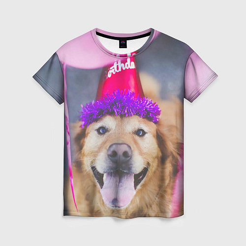 Женская футболка Birthday Dog / 3D-принт – фото 1